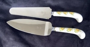 Vintage Prill Sheffield England Cake Pie Serving Spatulas Yellow Rose Lot of 2 - Picture 1 of 10