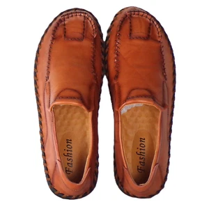 Men's Fashion Tan Leather Driving Loafers Slip-Ons Casual Shoes Size 11 New - Picture 1 of 7