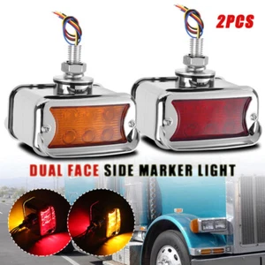 2x LED Dual Face Side Marker Light Red Amber Turn Signal Lamp Truck Trailer Bus - Picture 1 of 12