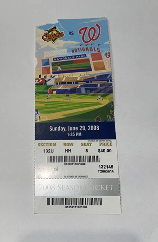 Baltimore Orioles Vs Washington Nationals Game day ticket Stub. 6/29/2008 Cover