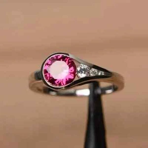 1,35 ct runder natürlicher Rubin & Diamant Verlobungsring 14 K massives Weißgold Größe ALLE - Bild 1 von 6