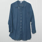 Crown And Ivy Chambray Long Roll Tab Sleeve Collared Button Side Slit Blouse 3X