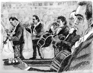 Músicos de banda de mariachi, estampado artístico mexicano, decoración de pared mexicana, música tejana - Imagen 1 de 11