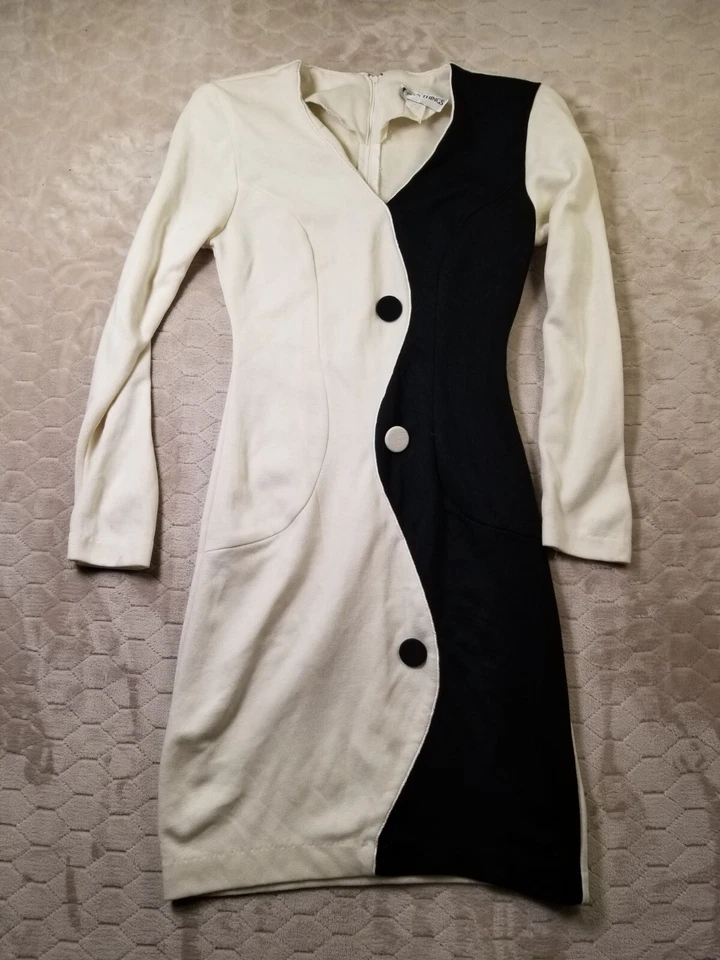 Vestido De Colección Años 80 Betsys Things Blanco Negro Ying Yang Talla 5/6 Ver Fotos Foto 1 de 4