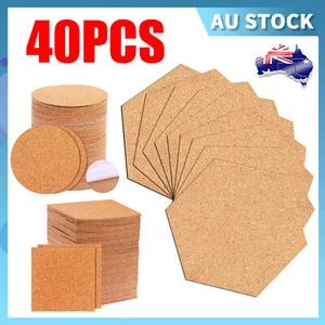 40PCS Self-adhesive Cork Coasters Square Cork Mats Cork Backing Sheets DIY Craft - Picture 1 of 14