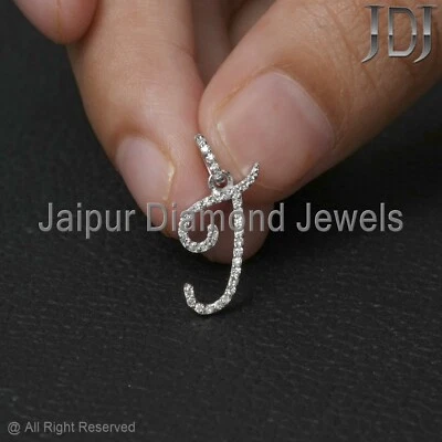 Genuino Diamante Blanco Sólido Oro Blanco 18k Joyería J Inicial Letra Regalo Colgante Foto 1 de 4