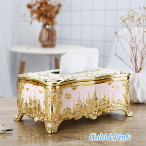 Vintage Luxury Gold Palace Tissue Box Paper Napkin Holder Case Hotel Table Decor
