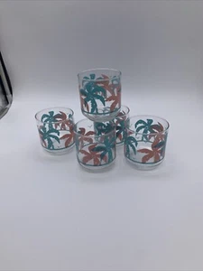 Set vintage anni '80 di 5 lettini classe Libbey Panache tropicali Palm Beach 8 oz - Foto 1 di 13