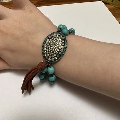 Pulsera estilo rústico color turquesa cuentas/estrás/borla marrón nueva con etiquetas Foto 1 de 4