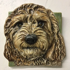 Cockapoo Dog Tile Ceramic portrait handmade sculpture Alexander Art USA - Picture 1 of 4