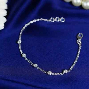 14K White Gold Plated 7" 1CT Lab Created Diamond Bezel Set Charm Chain Bracelet - Picture 1 of 4