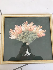 Antiguo abanico enmarcado - "Regalo de mis corazones" - AOx - Imagen 1 de 4