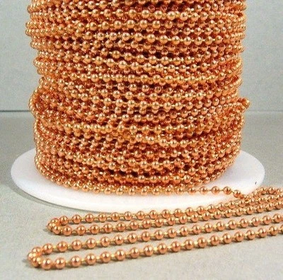 100 Feet 2.4mm Solid COPPER BALL CHAIN #3 BULK Footage Made in USA + 100 clasps - Image 1 of 3