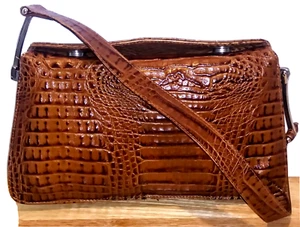 Vintage DESIGNER FABRIRICATTO Brown CROC EMBOSSED LEATHER HANDBAG Shoulder Purse - Picture 1 of 11