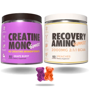 Creatine Monohydrate & BCAA Gummies Stack Twin Pack 2G BCAA + 4G Creatine GRAPE - Picture 1 of 11
