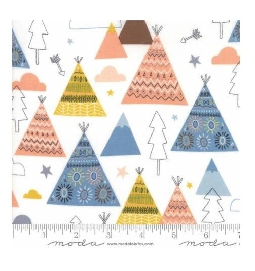 Southwest Fabric - Wild & Free Native American Tepee Scene White - Moda YARD - Image 1 of 1