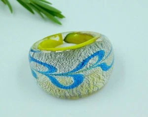 Italian Blown Glass Handmade Silver Foiled Glass Ring, Murano Glass Ring US"7 - Picture 1 of 4