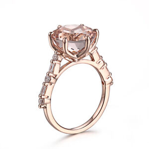18K Rose Gold Luxurious Jewelry 3.5CT Round Cut Morganite Baguette Diamonds Ring
