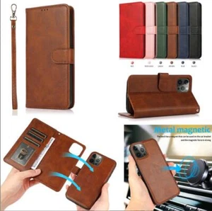 For iPhone 11 12 13 14 Pro Max XS 8 7 6 Leather Detachable Wallet Card Flip Case - Picture 1 of 54