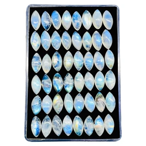 50 Pcs Natural Rainbow Moonstone 12x6mm Marquise Blue Shines Cabochon Gemstones - Picture 1 of 13