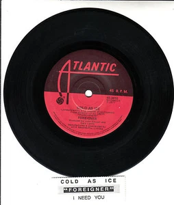 FOREIGNER Cold As Ice 7" 45 rpm vinyl record + juke box jukebox title strip - Picture 1 of 2