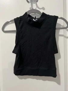 Brave Soul London Cropped High Neck Top - Size Medium - Black - Picture 1 of 4