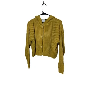 Paul Et Duffier senfgelb Rippstrick Cropped Kapuze Cardigan Pullover M - Bild 1 von 7
