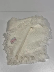 Vintage Die drei Weber Orlon handgewebte elfenbein Babydecke Fransenkanten 36x36 - Bild 1 von 5