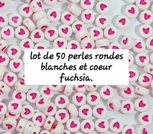 Lot of 50 Heart Beads - Small Pink Hearts on White Background - 0.7 x 0.4cm - New - Picture 1 of 1