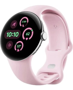 Google Pixel Watch 3 41mm polerowane srebrne/różowe kwarty GA05756-US NOWY - Zdjęcie 1 z 11