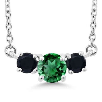 0.60 Ct Round Green Nano Emerald Black Onyx 10K White Gold Necklace - Image 1 of 4