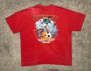 Y2K Mexico Soccer T-Shirt Men Sz XXL FIFA World Cup Germany 2006 Nike Red Faded - Picture 1 of 18