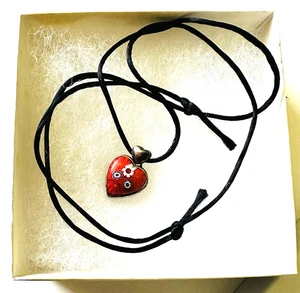 Fusion Art Glas Herz Anhänger montiert in 925 Silber mit verstellbarer schwarzer Kordel - Bild 1 von 7