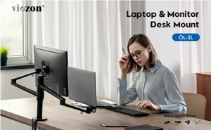 SuperDesk Monitor and Laptop Mount 2-in-1 Adj. Dual Arm Desk Mounts Black, OL-3L - Picture 1 of 5