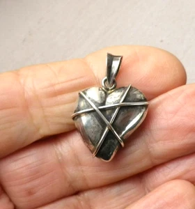 Vintage Sterling Silber Herz Anhänger mit Draht - Bild 1 von 8