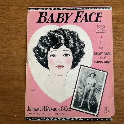 Baby Face sheet music~1926~flapper lovely lady~ukelele~Davis~Akst~Mildred Feeley - Image 1 of 3