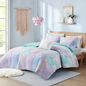 Twin Quilt Set Boho Quilt Set, Watercolor Tie-Dye Coverlet Set, Casual & Tren... - Picture 1 of 6