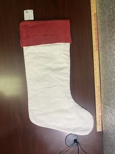 Neu Pottery Barn Elfenbein Samt Weihnachten Urlaub Mantel Dekor Strumpf rot Manschette - Bild 1 von 4