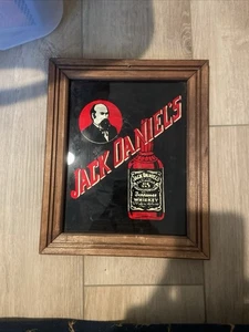 Selten Vintage Jack Daniels Whiskey Bar Spiegel Folie Rückseite Schild Holzrahmen 12” x 10” - Bild 1 von 2