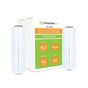 50 Rolls 19.7"x5000' (55 Ga) Performance Machine Stretch Shrink Wrap Film Clear - Picture 1 of 7
