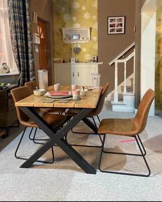 Cross X Leg Dining Table Coronation Street 180cm Steel Reclaimed Wood Rustic - Image 1 of 4
