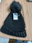 West Loop Womens Black Cable Knit Faux Fur Tassel Beanie Pom Hat  Nwt  1 Size