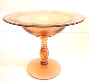 Vintage Fostoria 1920-1930 Twisted Stem Amber Compote Seville Pattern 6" Tall - Picture 1 of 6