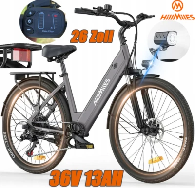 26 Zoll Elektrofahrrad 36V 13AH 250W 100km HillMiles Herren/Damen City E-Bike - Bild 1 von 4