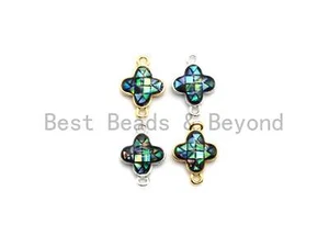 Natural Abalone Shell Clover Connector, Gold/Silver Finish, 10x15mm SKU#Z294 - Picture 1 of 5