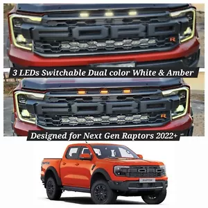 For Ford Ranger Raptor P703 NEXT-GEN 2022+ Grille Dual LED 3PCs Amber & white - Picture 1 of 12