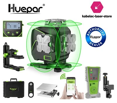 Lot niveau laser huepar bluetooth S04CG vert 4d sur batterie + recepteur lr8-rg