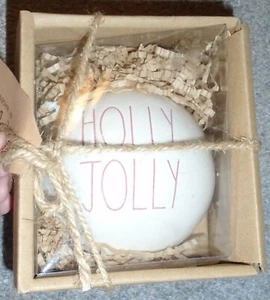 Rae Dunn por Magenta "HOLLY JOLLY" Cerámica Adorno de Navidad 4" Grande Nuevo con Etiquetas - Imagen 1 de 5