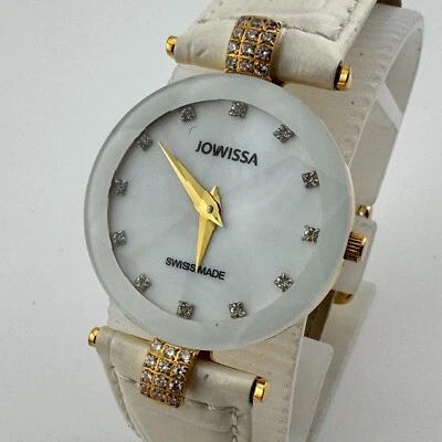 Vintage Jowissa Swiss Quartz Watch Unisex Gold Tone Diamonds Leather New Battery - image 1 of 4