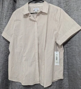 Liz Claiborne Short Sleeve Button Down Women's Plus 2XL Striped NWT - Picture 1 of 8